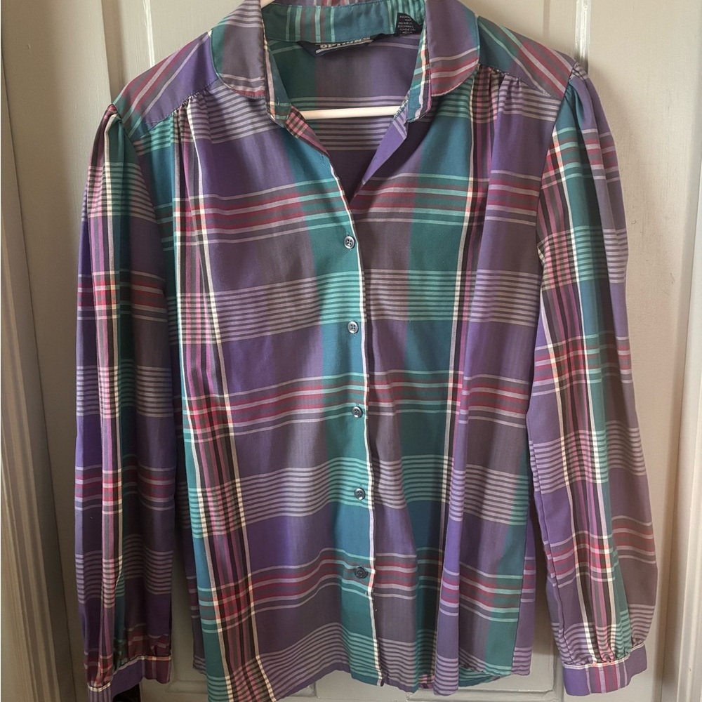 80’s Vintage Plaid Button-Up Blouse